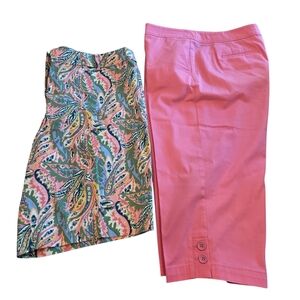 Talbots Women's Pink & Green Paisley bermuda shorts, Pink Pedal Pusher Pants 16